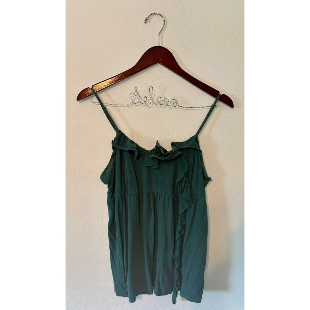 ELLE Size L Hunter Green Frilly Tank Top